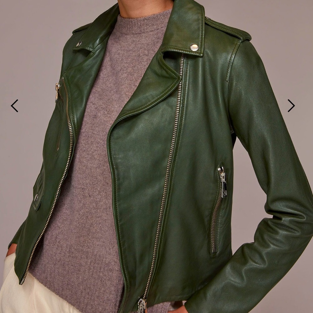 Whistles Agnes Pocket leather jacket in dark green. NWT. Never worn!